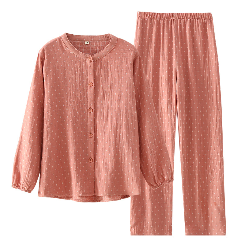 Picture of Women's Simple Double-layer Gauze Pure Cotton Sleepwear for Couple Spring and Autumn Summer Thin Men's Home Suit