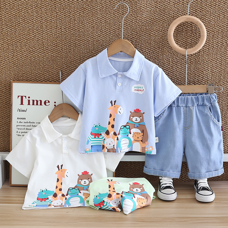 Boys summer short sleeve fashion suit new fashion western style children a group of animals short sleeve two-piece direct sales