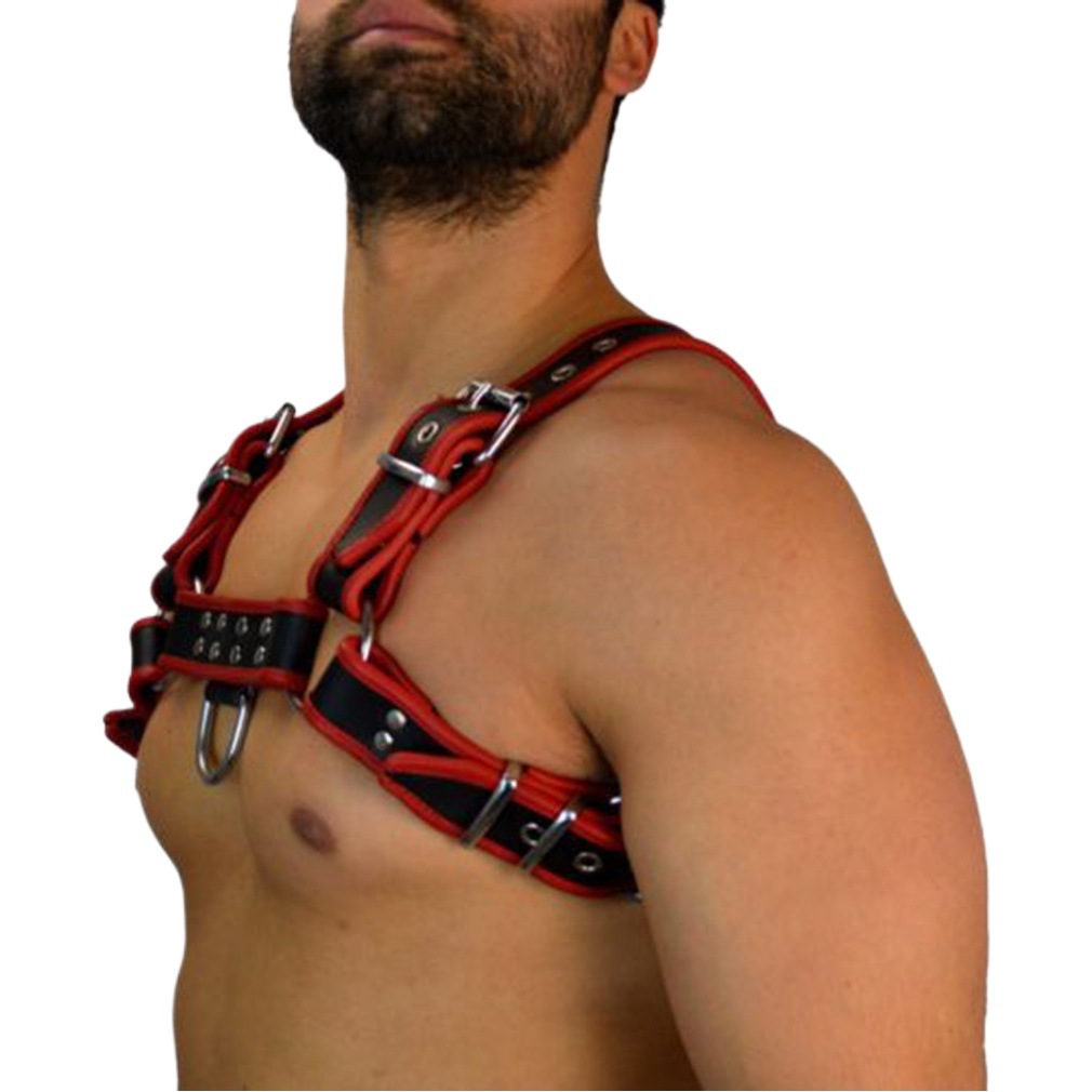 Factory direct Amazon belt men's red leather belt air hole double rings double shoulder chest strap binding belt