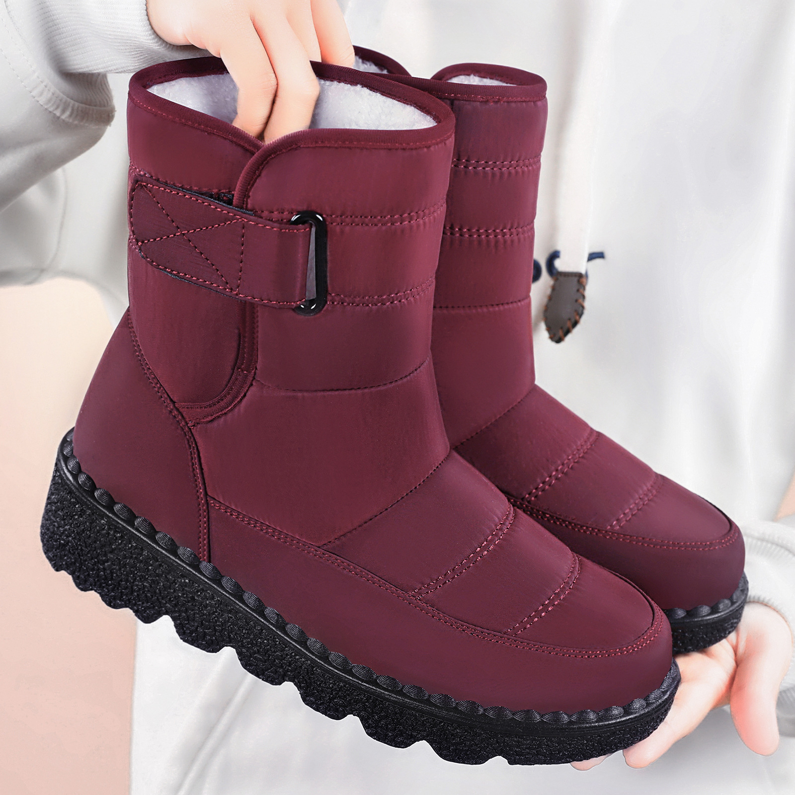 Snow Boots in Stock Foreign Trade Winter Thickeneded Cotton Boots High-Top Women's Cotton Shoes Warm Fleece-Lined Mid-Calf Casual Women's Boots