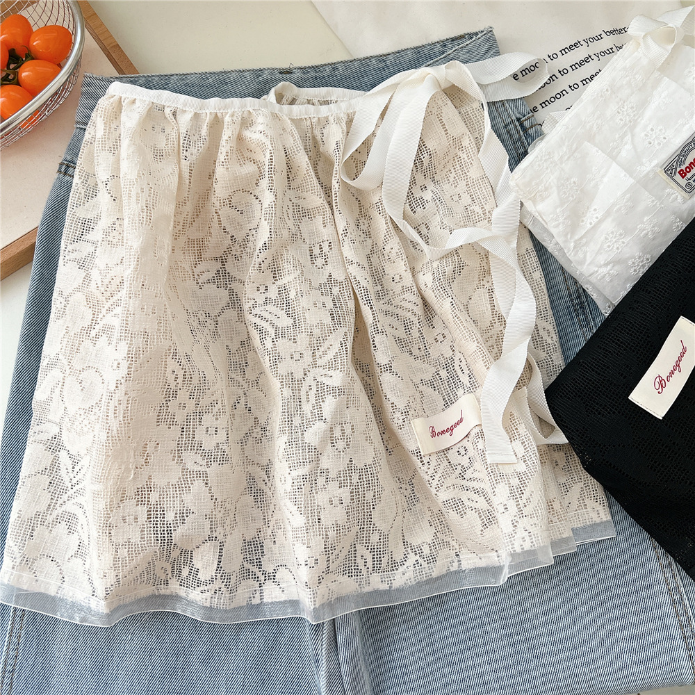 White Flower Mesh Fart Curtain Women's South Korea Dongdaemun Korean Style Decorative Ballet Style Lace Skirt Women's Spring and Autumn