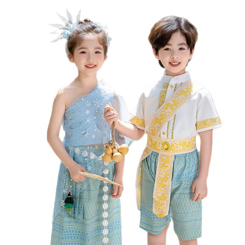 Picture of Summer Short-Sleeved Ethnic Style Clothing for Boys and Girls, Western Style Han Dynasty Kindergarten Graduation Clothing, Children's Day Performance Clothing