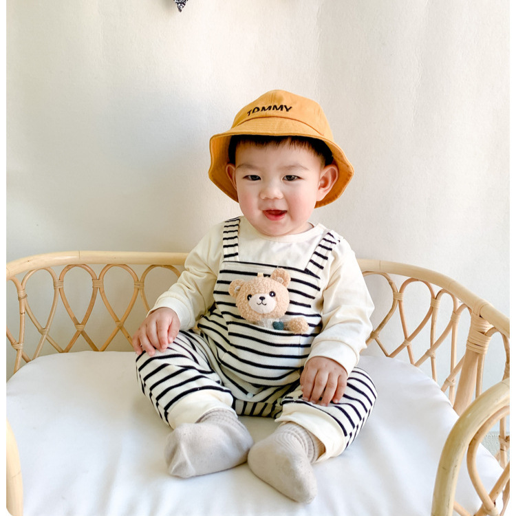 Picture of Striped strap doll bear four-season baby jumpsuit long-sleeved class A baby clothes newborn clothes climbing suit