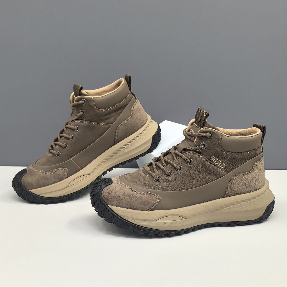 Boys Top-layer Cowhide High-top Casual Shoes Men's Trendy Shoes Genuine Leather European Station All-match Niche Light Luxury High-top Shoes for Men