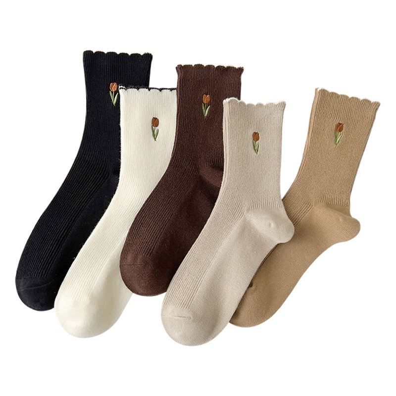Socks women lace embroidery female tube socks spring and summer thin breathable girls college style stockings wholesale