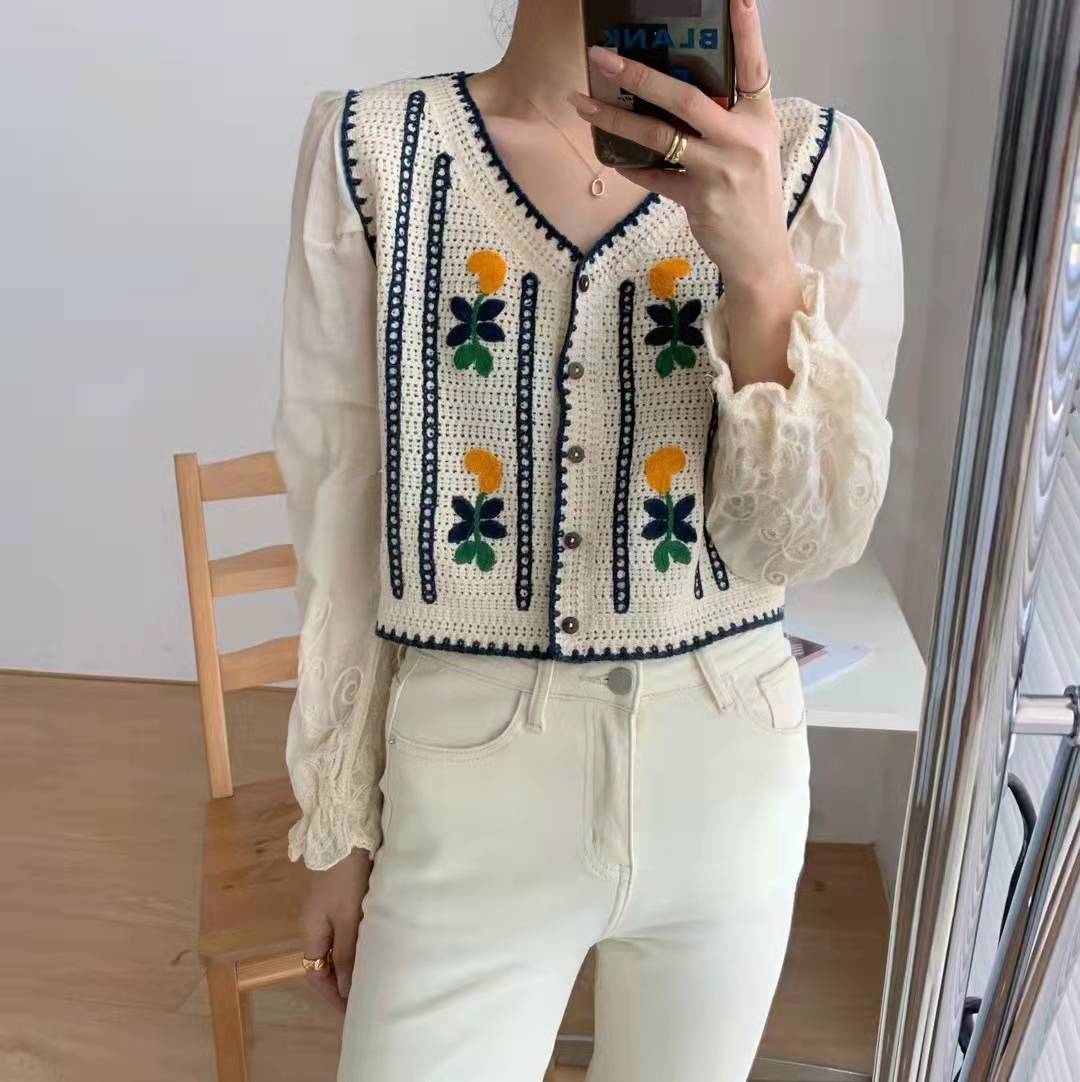 Spring and Summer new cotton coat 2022 spring new Korean style loose slimming hollow Crocheted coat top for women