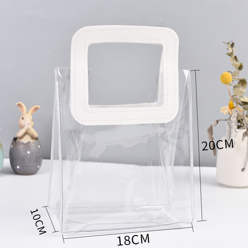 ins Transparent PVC Handbag Customized Internet Celebrity Wedding Wedding Candy Hand Gift Plastic Bag Flower Cosmetic Packaging Bag