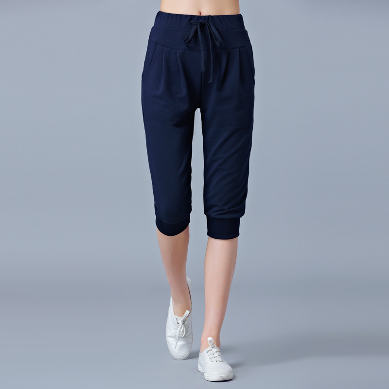 Picture of High Waist Stretch Capri Pants Women's Summer Thin Sports Pants Loose Hallen Pants 100.00kg chubby girl plus size Casual Women's Pants