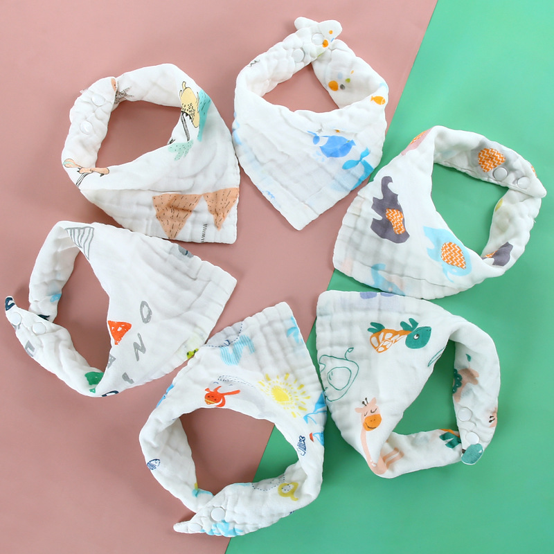 Gauze triangle towel baby cotton saliva towel baby baby bib cartoon printing summer factory wholesale
