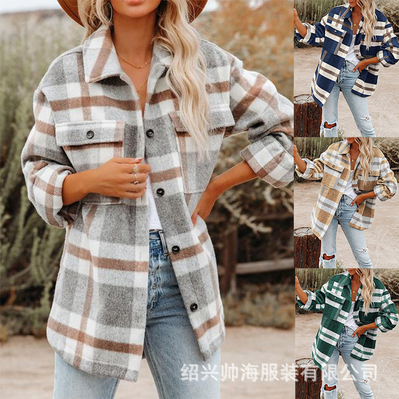 Cross-Border Foreign Trade Autumn and Winter Women's Clothing Amazon European and American New Woolen Button Jacket Cotton Sticky Material Comfortable and Warm