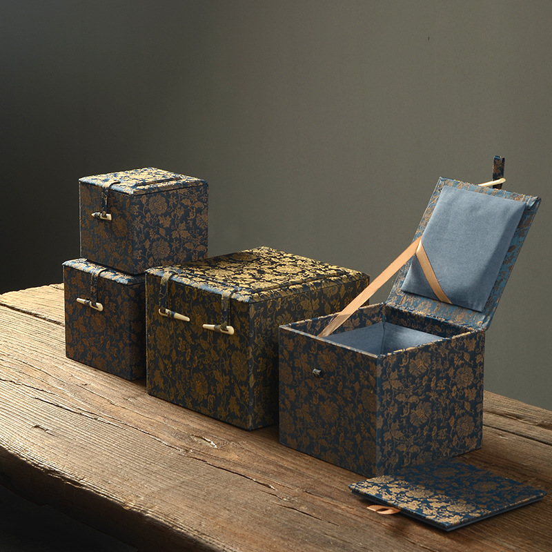 Golden Flower Brocade Cloth Box Purple Sand Tea Set Box Tea Culture Gift Box Collection Good Products Retro Design Atmospheric High-end Brocade Box