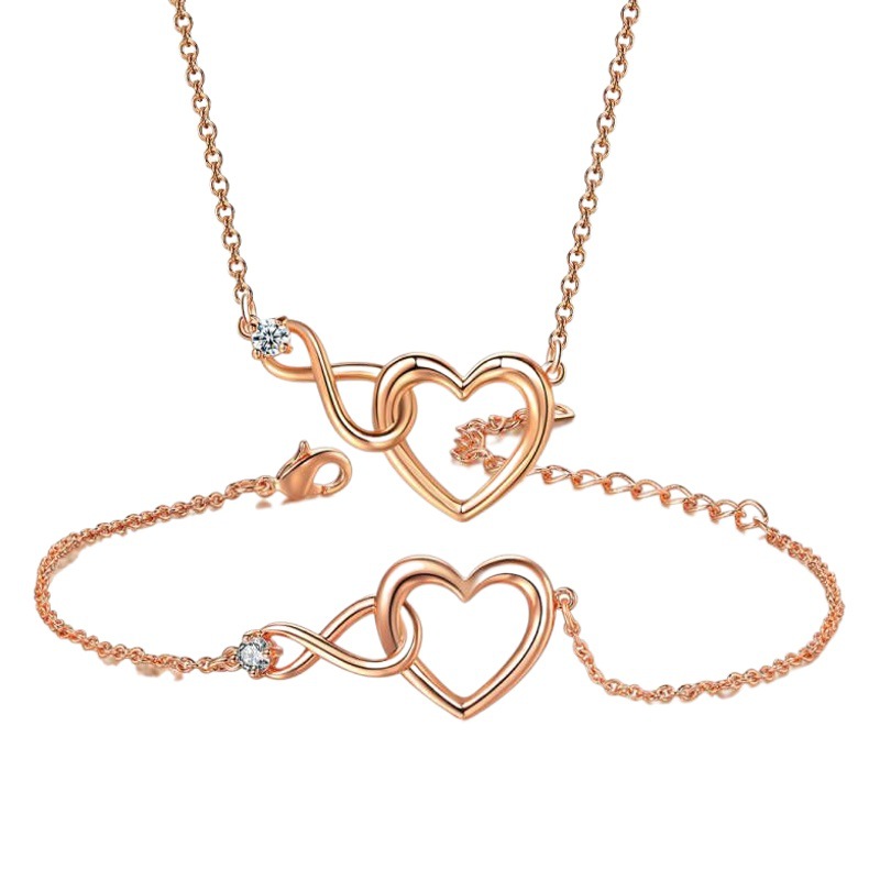 Personalized Ins Sweet and Cool Style Cut Out Heart Diamond Necklace Bracelet Jewelry Set Two-Piece Set European and American Cross-Border Supply