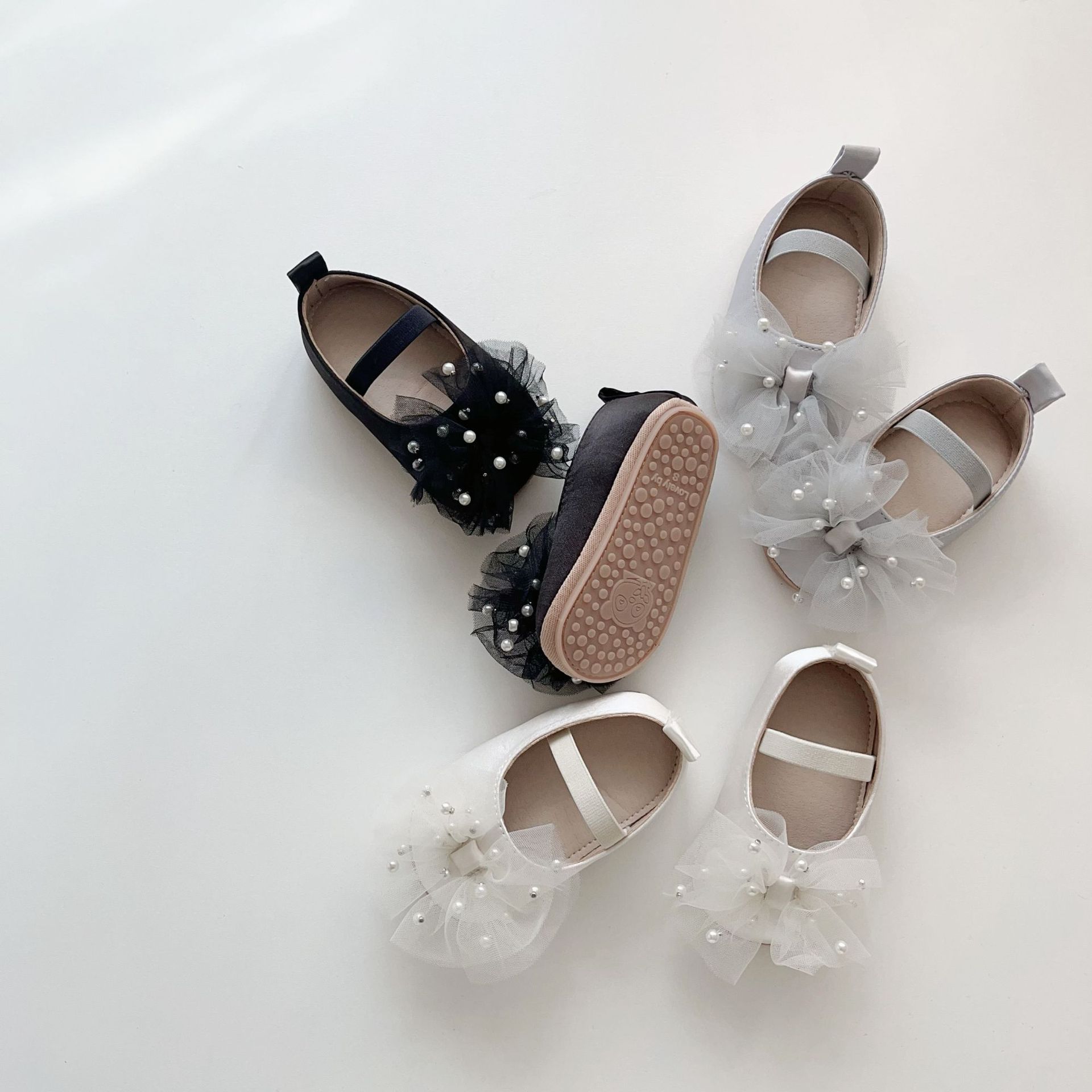 Ins New Girls Shoes Mesh Bow Pearl Princess Shoes Sweet Baby Girl Non-slip Toddler Shoes Soft Sole