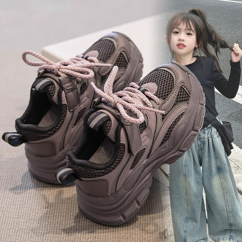 Girls' sneakers, mesh, children's dad shoes, girls' 2025 spring and autumn, new breathable mesh shoes, women's big children's shoes