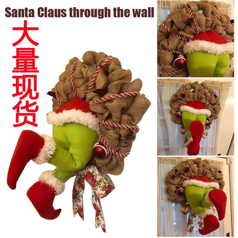 In-Stock Christmas Thief Flower Creative Christmas Wreath Front Door Decoration Festival Home Props Creative Decoration