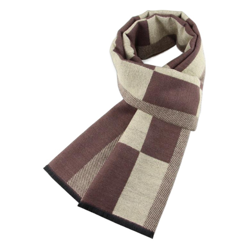 Scarf men's autumn and winter New cashmere European and American classic black gray plaid scarf men's warm scarf manufacturers