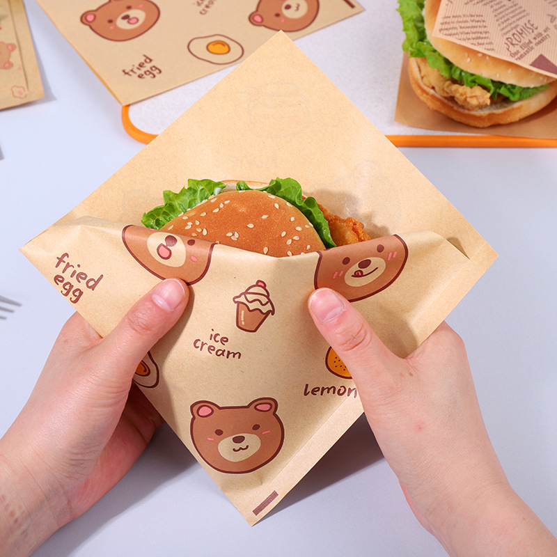 Oil Paper Sandwich Wrapping Paper Fold-Free Household Hand Cake Disposable Burger Packaging Bag Coated Paper Bag