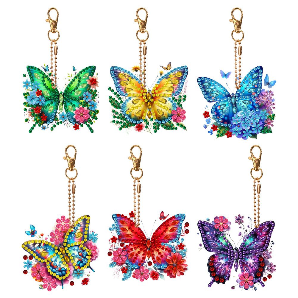 Cross Mirror New 6 Pieces Diamond Painting Acrylic Material Keychain Double Sided DIY Full Diamond Colorful Butterfly