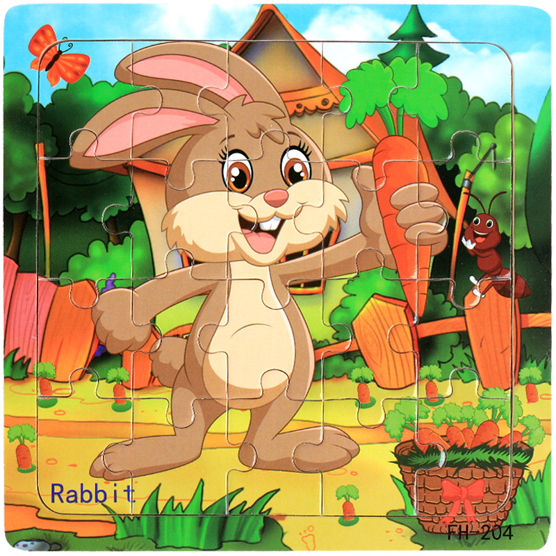 Picture of 20 Pieces of Wooden Kidsren's Intellectual Toys, Wooden Puzzles, Cartoon Animals, Street Stall Toys, Factory Direct Supply