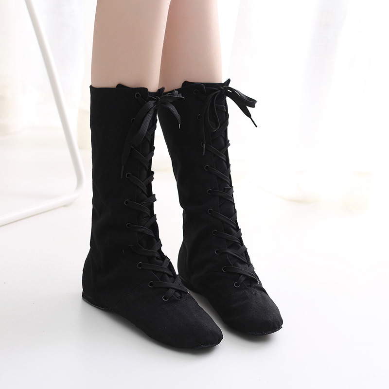 Picture of High-top Lengthened Adult Canvas Jazz Boots Soft Bottom Dance Shoes New Style Practice Shoes Women's Modern Dance Shoes Ballet Shoes