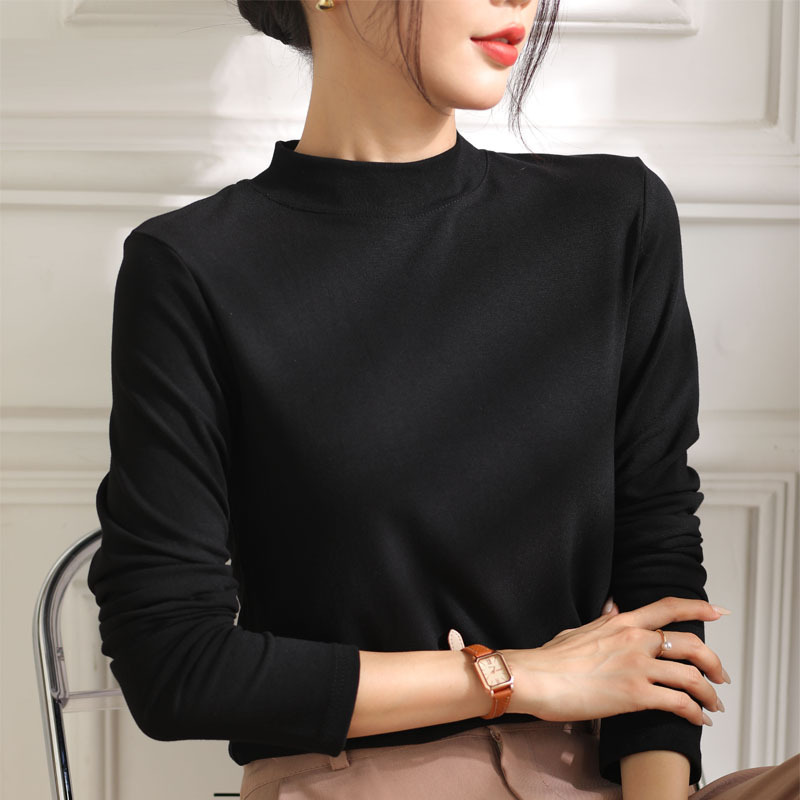 Picture of Autumn/winter 2024 semi-high collar base shirt women's long-sleeved T-shirt solid color temperament Joker inner top shaking voice direct supply