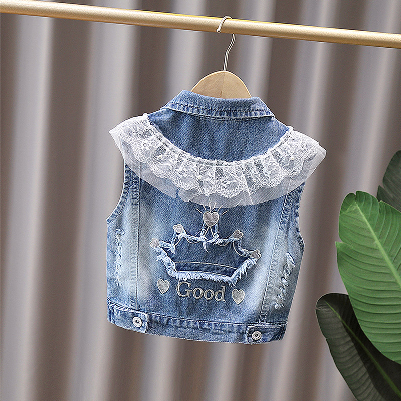 Picture of Girl's Denim Vest Autumn Clothes Girl's Fashionable Waistcoat All-match Western Style Baby Girl's Vest Outer Wear Soft Spring and Autumn Clothes