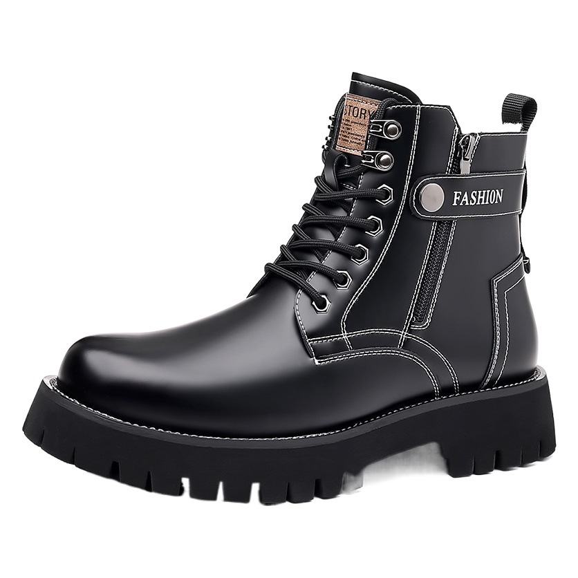 Men's Martin Boots, Wool British Style, High-Top Soft Leather Trendy Boots, Casual Thick-Soled Thickened Boots, Fleece-Lined Cotton Work Boots