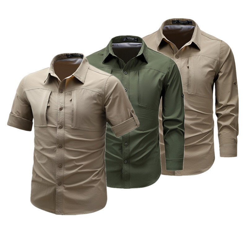 Thin stretch quick-drying men's long-sleeved shirt outdoor breathable loose military multi-bag tooling shirt manufacturers