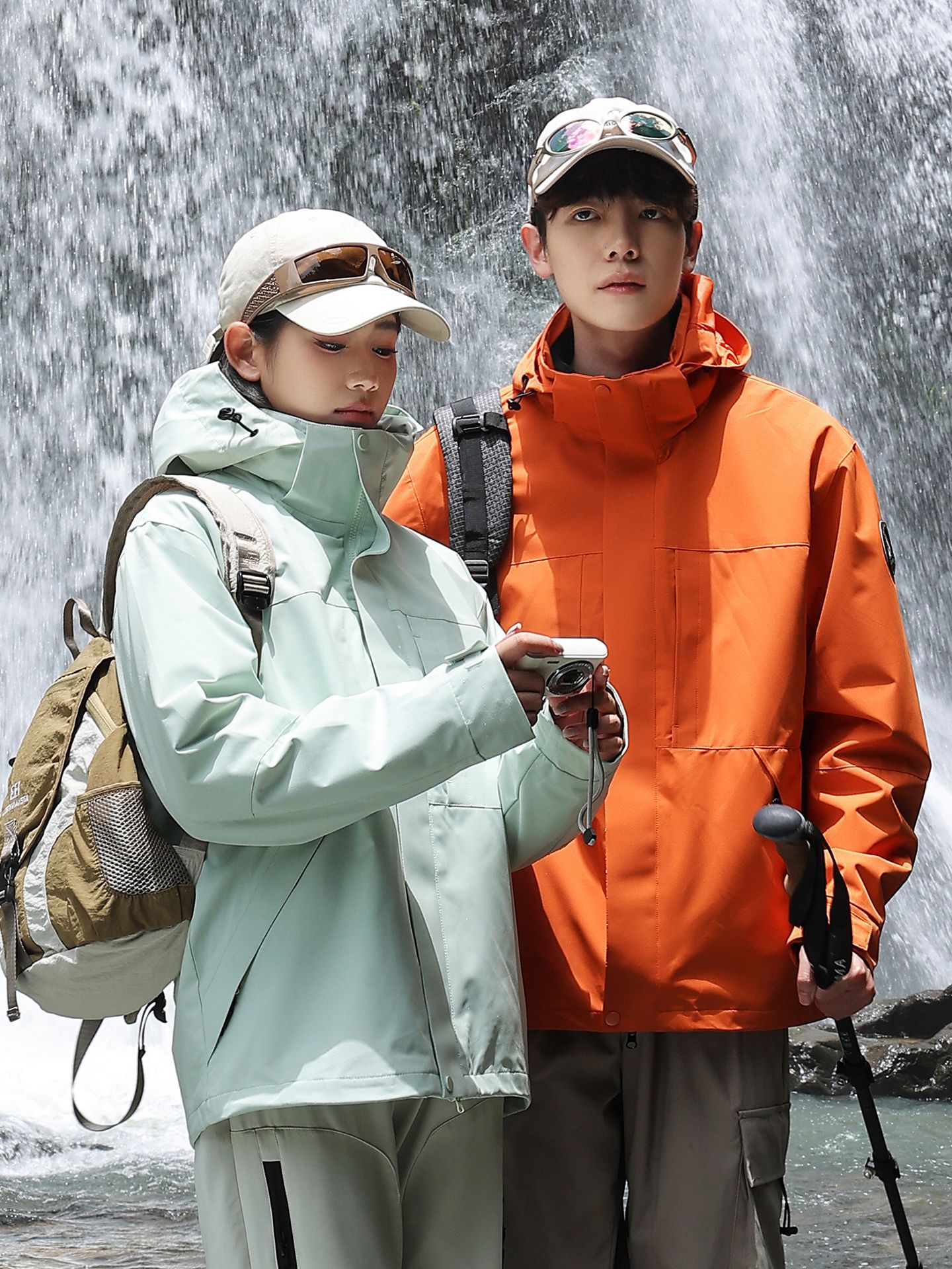 Luotuo's same style outdoor down jacket for women, three-in-one windproof, waterproof, white duck down lining hiking jacket for men