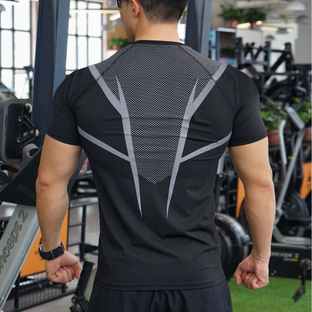 Picture of Cross-Border Summer Fitness Training Bodysuit New Men's Quick-Drying Breathable Sports Short-Sleeved Series Milk Silk T-Shirt