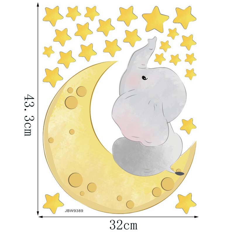 Picture of Amazon cartoon wallpaper elephant star stickers ins creative bedroom decoration wall stickers PVC background wall stickers
