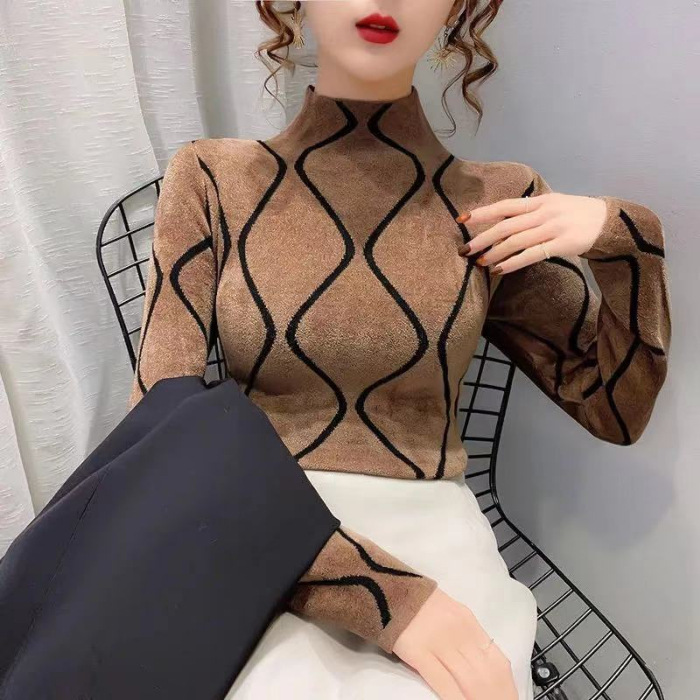Picture of 2023 new Korean style autumn and winter thickened half turtleneck top Western style inner and outer wear fleece-lined bottoming shirt T-shirt for women