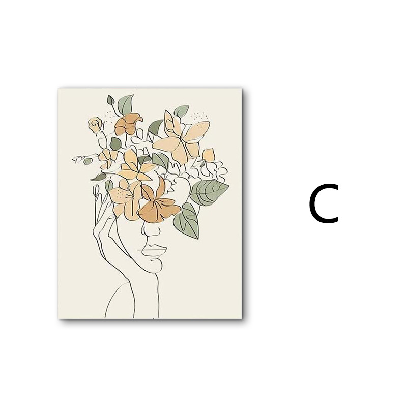 Picture of Cross-Border Supply Abstract Line Art Frameless Decorative Painting Flower Canvas Painting Core Hanging Painting Living Room Wall Painting Florals