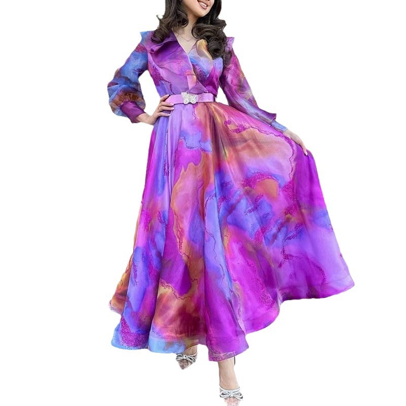 Picture of 2025 Spring and Summer New European and American Export Printed Large Hem Mesh Dress Work Clothing European and American Plus Size Women's Dress