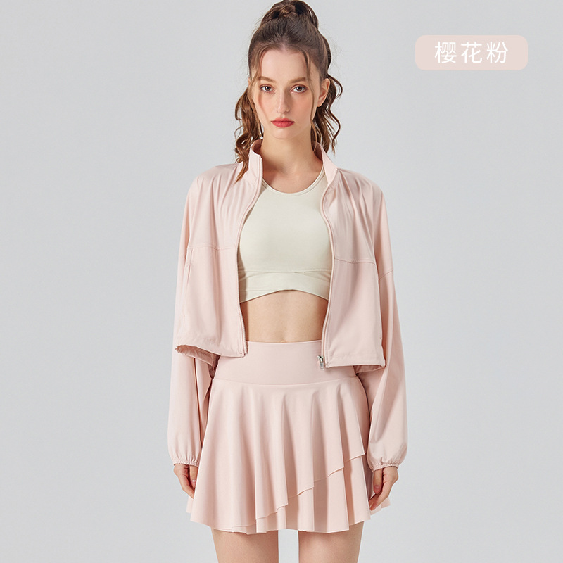 Picture of Vertical Collar Pocket Cool-feeling Sunscreen Clothing UV-resistant Women's Outdoor Sports Fitness Jacket Loose Breathable Casual Top