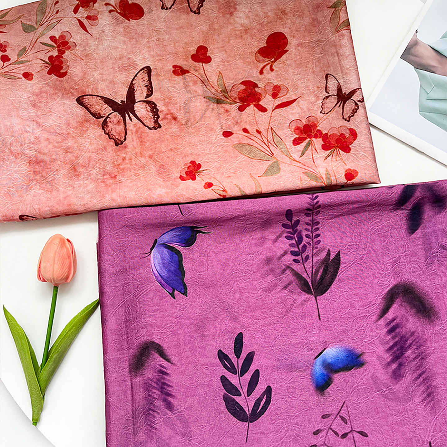 Tencel Jacquard Fabric with Butterflies and Flowers, New Chinese Style Hanfu Cheongsam Dress Fabric, 1.5m Width