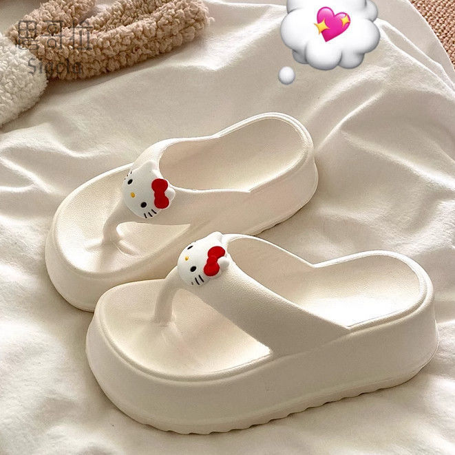 Cute KT cat flip-flops women's outdoor beach shoes 2025 new muffin thick-soled slippers wholesale