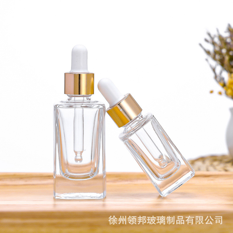 Picture of in stock Essence Bottle Wholesale 15ml30ml Rubber Head Dropper Transparent Empty Glass Bottle Square Screw Empty Bottle