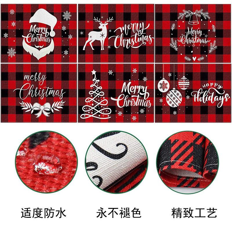 Picture of Christmas Placemat Scandinavian Style English Letter Napkin Western Restaurant Tablecloth Single Layer Linen Insulation Mat Table Mat