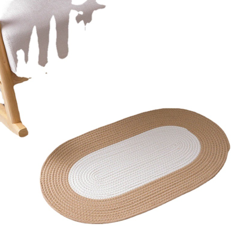 Cotton Thread Floor Mat Bedroom Bathroom Door Absorbent Non-Slip Floor Mat Living Room Entrance Household Oval Absorbent Mat Japanese-style
