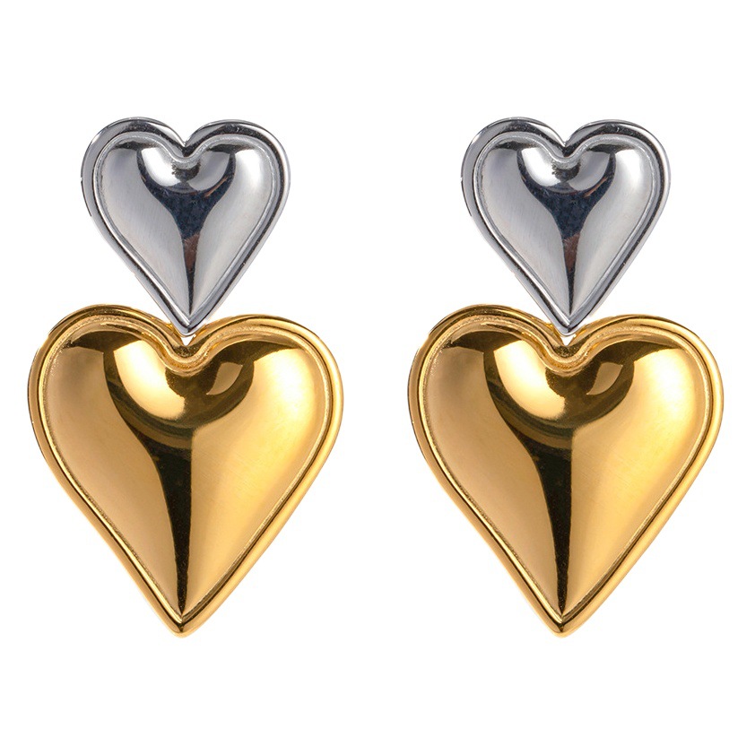 INS style Europe and the United States new 18k gold stainless steel love up and down gold and silver color matching earrings stainless steel earrings women's ornaments