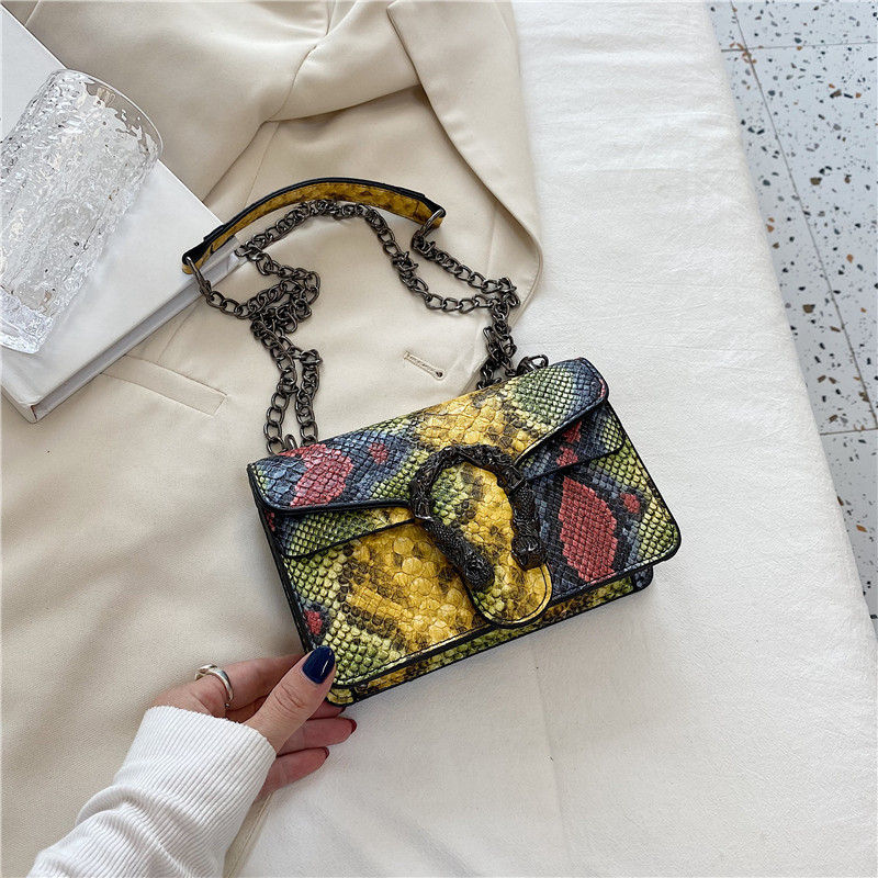 Picture of Fashion Women's Bag 19cm Wide Small Square Bag Color Crocodile Pattern Flip Foreign Trade Small Backpack Chain Crossbody Shoulder Bag