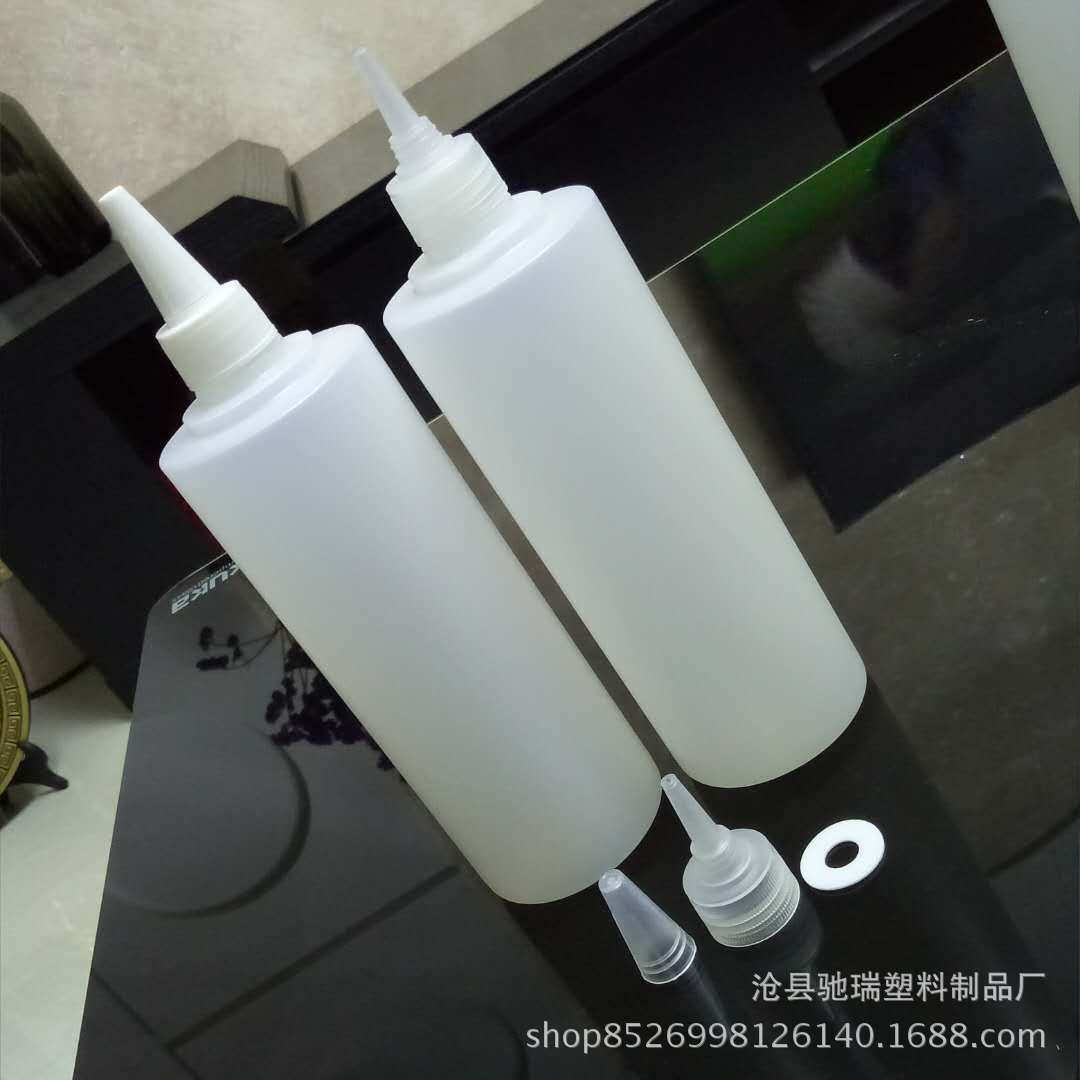 Spot 500ml ml pointed mouth plastic bottle transparent soft pointed mouth bottle 500ml white squeeze glue bottle