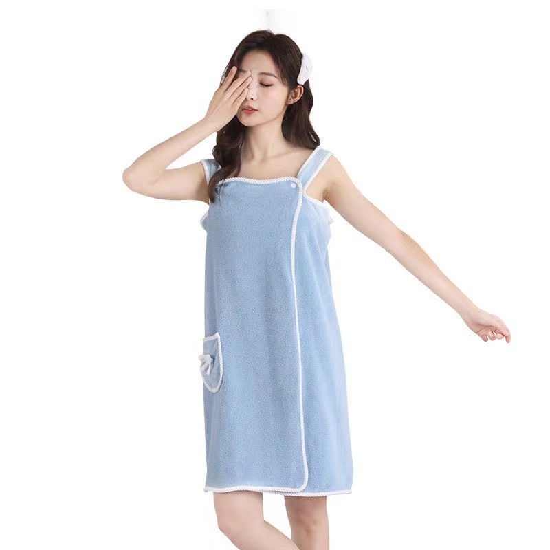 Picture of free size Wearable Bath Towel Female Adult Strapless Sling Bath Skirt Soft Absorbent Bath Special Coral Fleece Bath Towel Wholesale