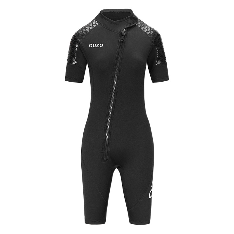 OUZO diving suit 3mm women's short-sleeved shorts one-piece diving suit thickened warm cold-proof sun-proof surfing suit