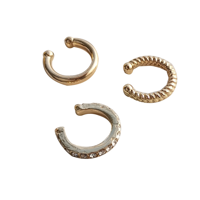 Picture of 2022 trendy earbone clip personality fashion compact three-piece set earrings temperament diamond ear clip without ear hole 75