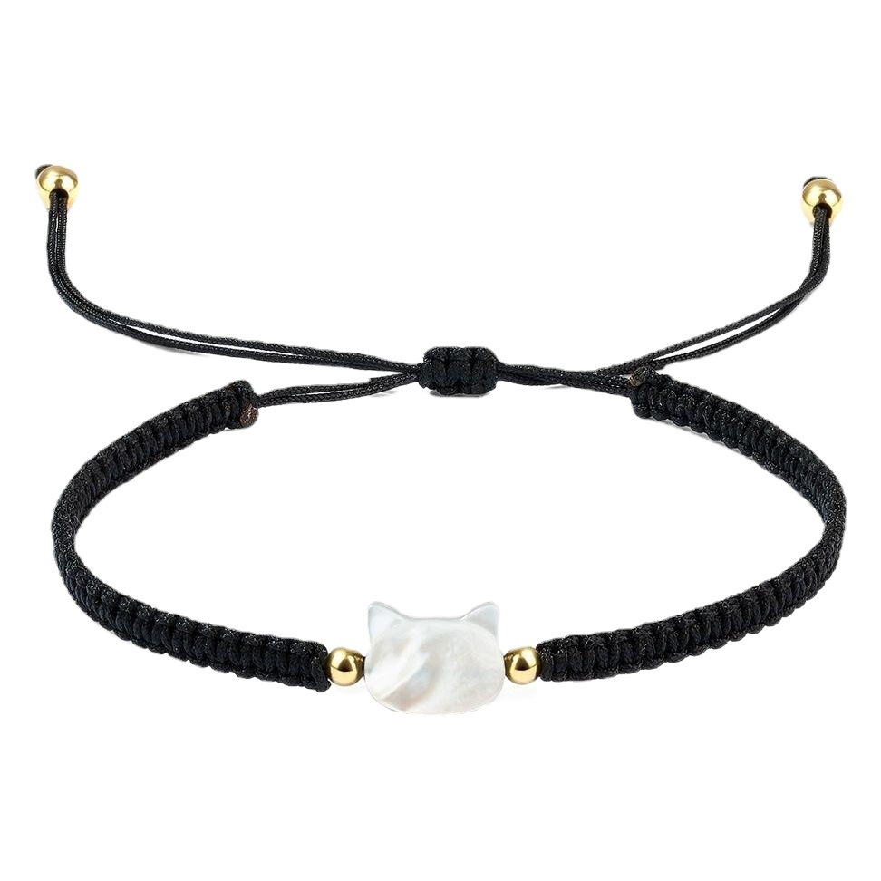New Black and White Cat Braided Bracelet Ins Niche Design Cute Black Rope Couple Style Gift for Best Friend and Girlfriend