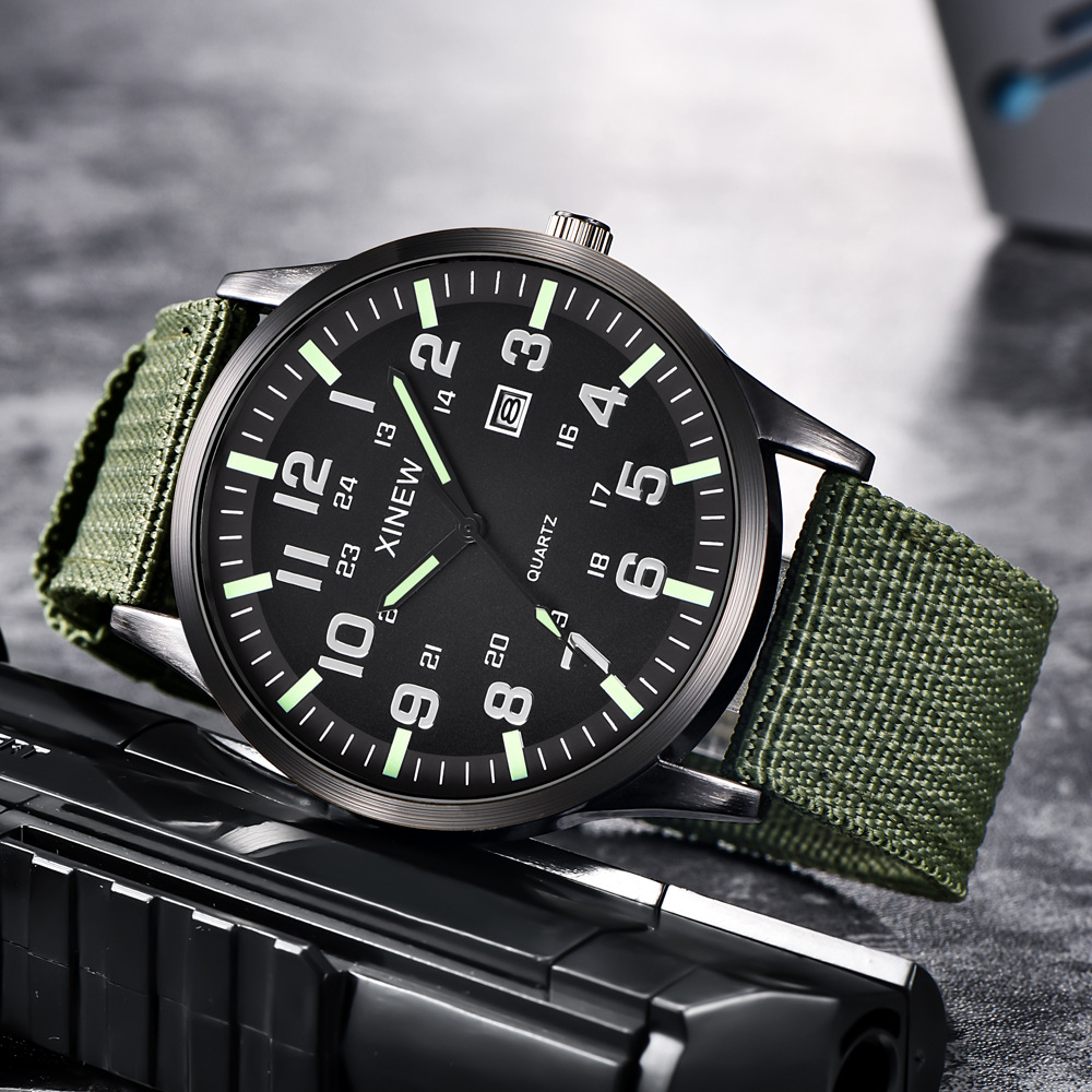 Men Watches Fashion Nylon Band Date Quartz Wrist Watch 5359