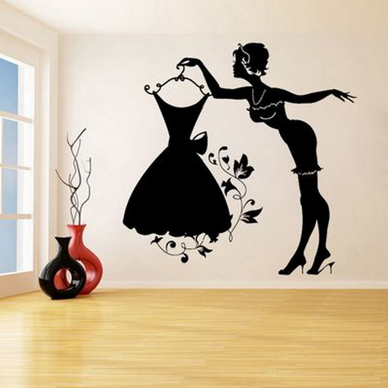 Sexy Girl hand-carrying Flower Vine evening dress skirt pattern carved wall stickers clothing store window decorative stickers