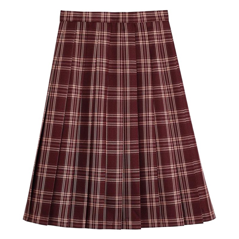 Basic jk Uniform Skirt Amaranth Red Plaid jk Japanese College Style Uniform A- Line Half Pleated Skirt Spring and Summer